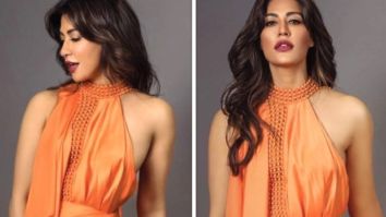 Chitrangda Singh is pumped for the weekend in an orange backless gown featuring high slit