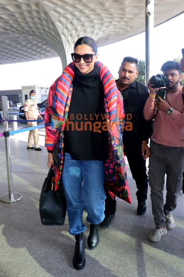 Deepika Padukone bundles up in a colourful puffer jacket as she flies to the second schedule of her movie Fighter