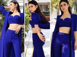 Mouni Roy aces the power-suit game in an electric blue pantsuit with a bustier, fitted pants and long shrug