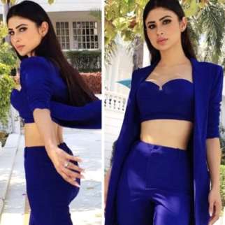 Mouni Roy aces the power-suit game in an electric blue pantsuit with a bustier, fitted pants and long shrug