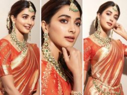 Pooja Hegde embraced an orange kanjivaram saree for a contemporary south Indian look at her brother’s wedding