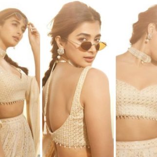 Pooja Hegde looks every bit of an ethnic diva in an ivory sequinned lehenga for her brother’s haldi ceremony