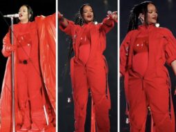 Rihanna surprises her fans by announcing her second pregnancy with partner ASAP Rocky while performing at the Super Bowl halftime show in Glendale, Arizona, wearing Loewe