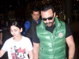 Saif Ali Khan rocks the green puffer jacket with style at the airport