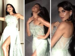 We can’t get enough of Jacqueline’s fluttery mint feather dress, which is giving her a Disney princess moment