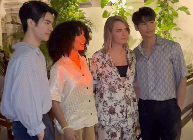 KinnPorsche stars and Thai actors Mile Phakphum and Apo Nnattawin, Yara Shahidi, Cara Delevingne pose at welcome dinner ahead of 2023 Dior show in Mumbai 