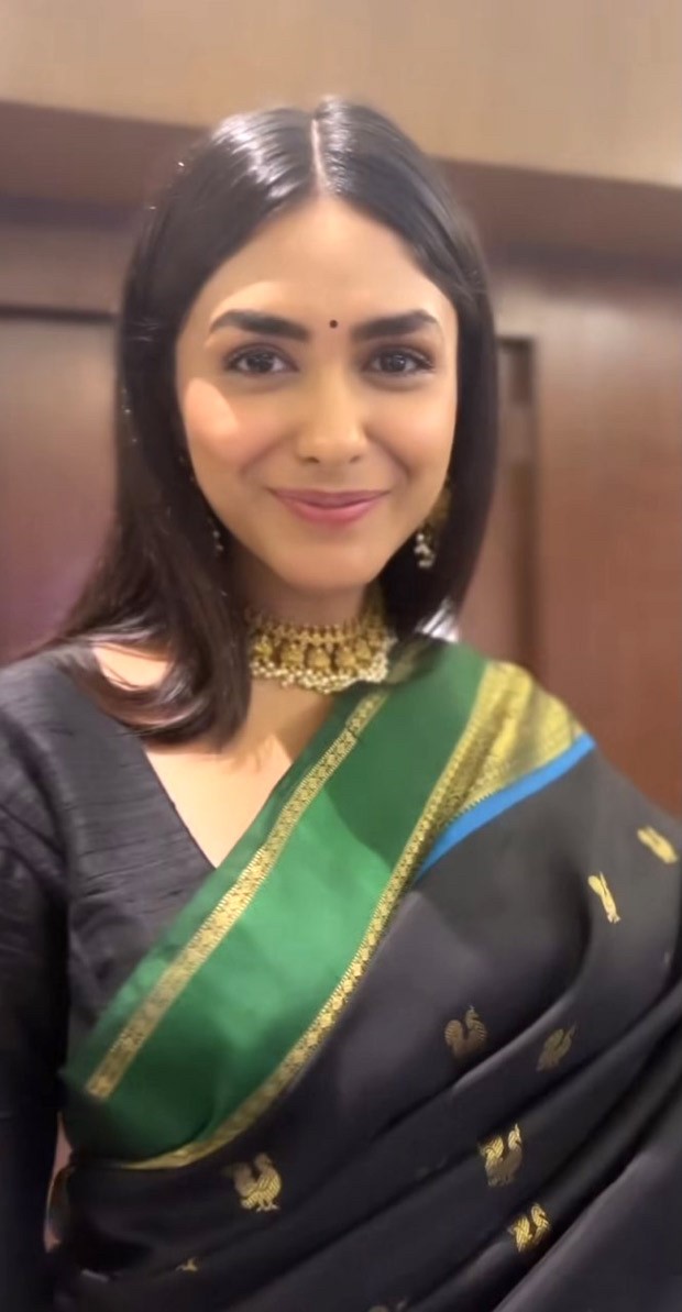 Mrunal Thakur exudes a royal charm in black and golden saree for an event in Chennai