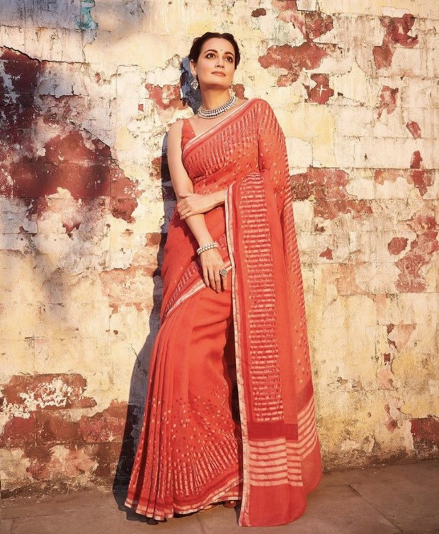 We could stop and stare at Dia Mirza in her gorgeous red block printed saree by Anavila for Bheed promotions 