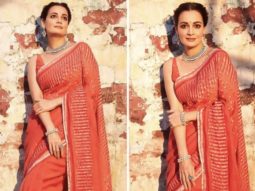 We could stop and stare at Dia Mirza in her gorgeous red block printed saree by Anavila for Bheed promotions
