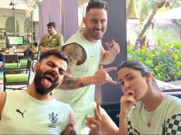 Anushka Sharma, Virat Kohli, and Faf du Plessis strike goofy pose, see picture