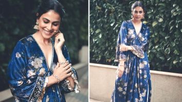 Genelia D’souza is a sight to behold in deep blue velvet kaftan set and nath