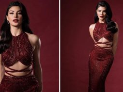 Jacqueline Fernandez dazzles in this stunning embellished maroon cut-out gown