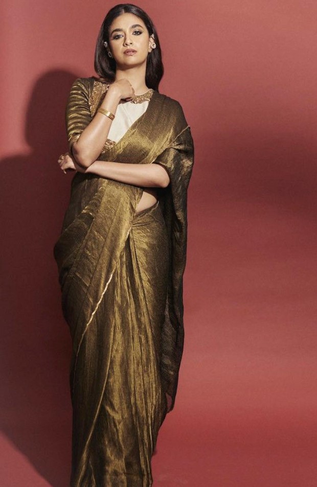 Keerthy Suresh in bronzed pleated saree is a sure shot showstopper