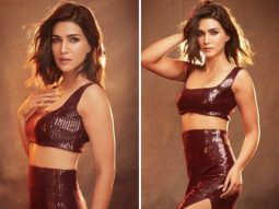 Kriti Sanon adds a dash of glam to the Jio Studios event with her red sequined crop top and thigh-high slit skirt