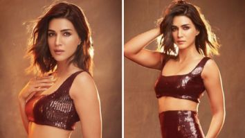 Kriti Sanon adds a dash of glam to the Jio Studios event with her red sequined crop top and thigh-high slit skirt