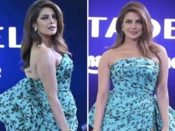 Making animal print look chic as ever is Priyanka Chopra in a Versace’s strapless turquoise dress at Citadel premiere