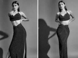 Mouni Roy gets us in the party mood in her shimmer black halter neck top and slit skirt