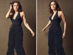 Nushratt Bharuccha keeps it chic as ever in a black corset top, trousers and heels