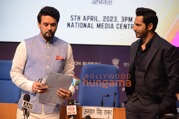 photos varun dhawan and ib minister anurag thakur snapped at national media centre in new delhi 5