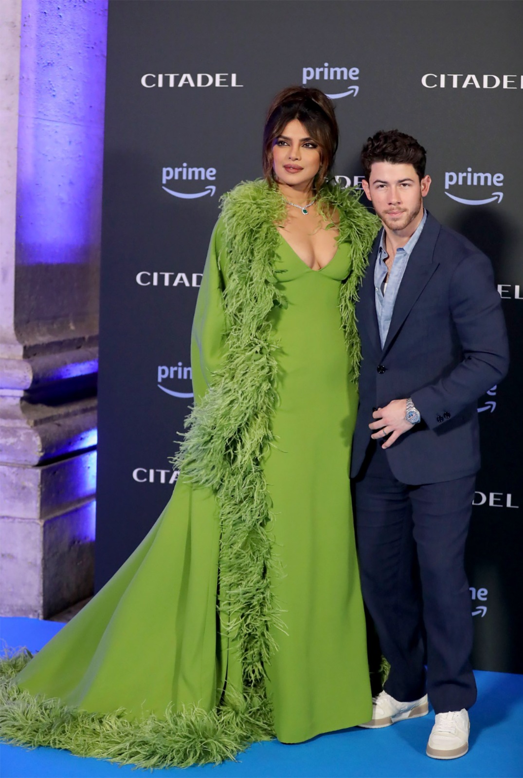 Priyanka Chopra goes for the drama in green feather-embellished Valentino gown with heels for Citadel premiere in Rome; Nick Jonas goes ‘damn’ 