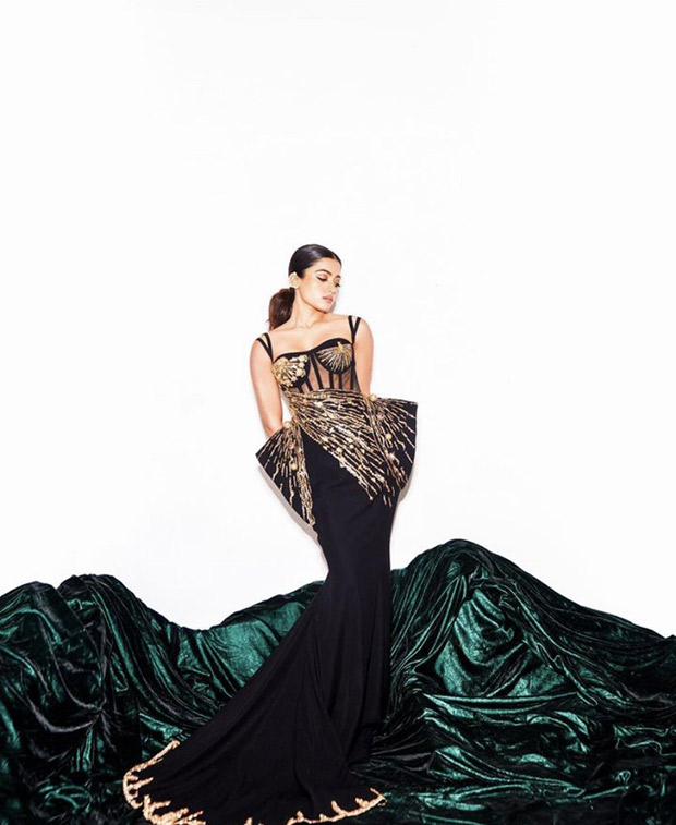 Rashmika Mandanna in structured black and gold corset gown by Falguni & Shane Peacock made sure she was the star of the night at NMACC