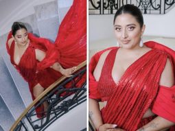Cannes 2023: Raja Kumari makes the most of her sparkling appearance in a red sequin saree gown by Manish Malhotra