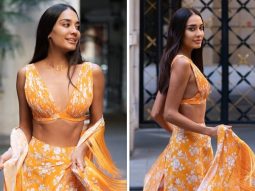 Lisa Haydon Stuns in Arpita Mehta’s mango & coconut floral print pleated blouse, tulip skirt & dupatta set Worth Rs. 35,000