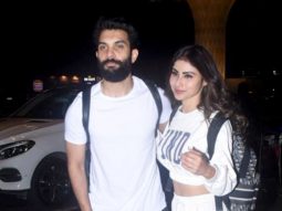 Mouni Roy and husband Suraj Nambiar pose for paps at the airport