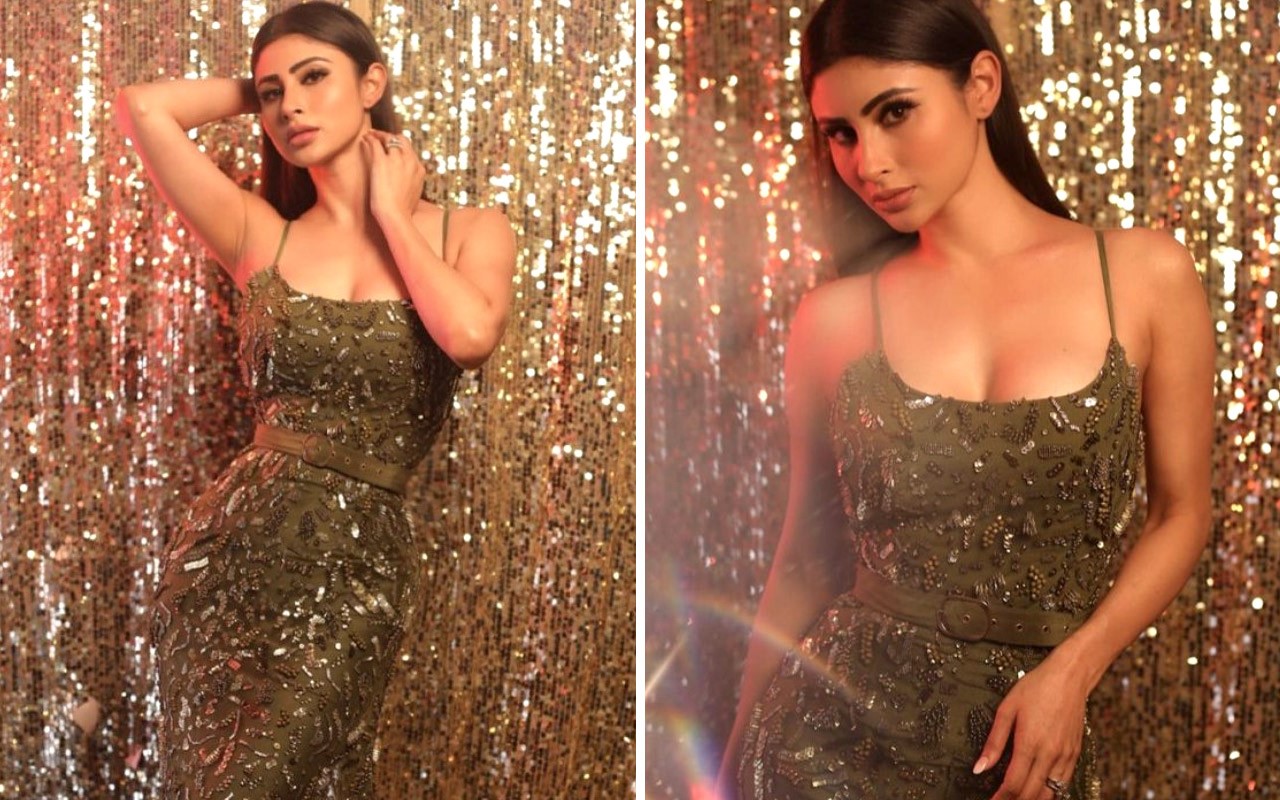 Mouni Roy sets hearts aflutter in her olive sequined gown radiating pure elegance and glamour : Bollywood News