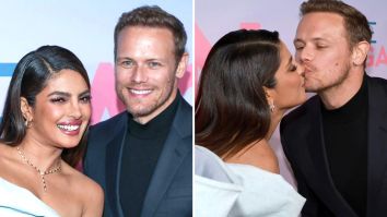 Priyanka Chopra Jonas shares a kiss with Love Again co-star Sam Heughan at the red carpet premiere of their rom-com; video goes viral