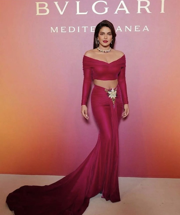 Priyanka Chopra outshines all at the Bulgari party in Venice, donning a ravishing bejeweled floral sarong paired with a show-stopping scarlet sleeved crop top