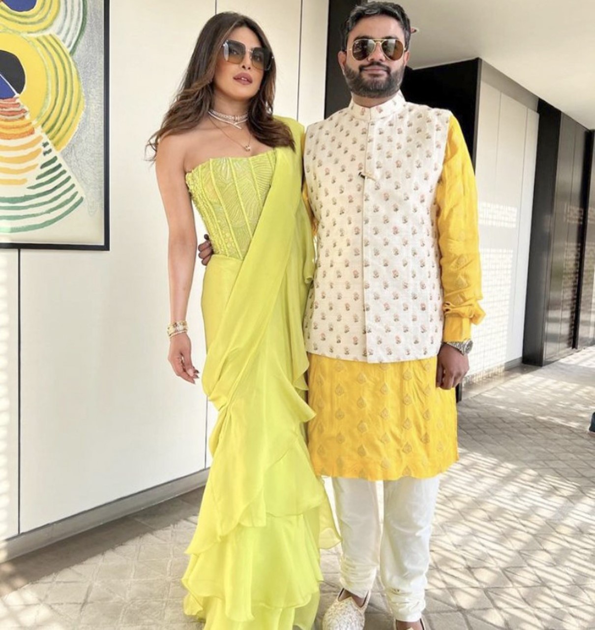 Priyanka Chopra sets hearts aglow in Mishru's lime green ruffled saree and corset blouse at Parineeti Chopra - Raghav Chaddha's engagement