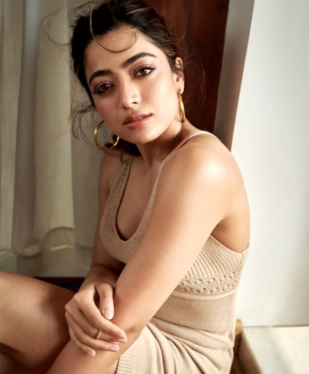 Rashmika Mandanna beats the summer heat in style with this beige knitted co-ord set