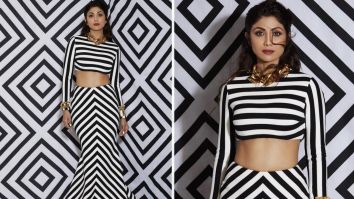 Shilpa Shetty makes stripes look chicer in a stunning striped skirt set by Gauri & Nainika