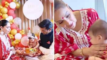 Bipasha Basu and Karan Singh Grover’s daughter Devi looks adorable in red saree for her “Mukhe Bhaat” ceremony; watch video