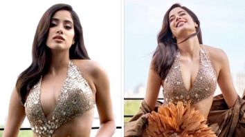 Janhvi Kapoor graces the Animal Ball with ethereal elegance, donning a breath-taking bronze plunge-neck gown by Manish Malhotra, accentuated by a flouncy cape