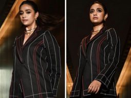 Keerthy Suresh shows us her very chic side in black striped pantsuit for the promotions of her film Maamannan