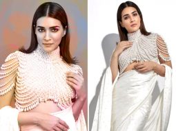 Kriti Sanon embraced the pearlcore aesthetic trend in an ivory saree and pearl-embellished blouse