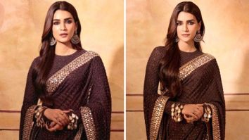 Kriti Sanon radiates elegance and enigma in brown saree by Arpita Mehta at the Adipurush final trailer launch event