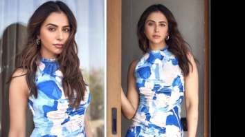 Rakul Preet Singh sets hearts racing with her effortless elegance in a stunning blue dress, featuring a thigh-high slit, during the promotions of I Love You