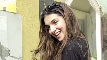 Tara Sutaria poses with a cute pup as she gets clicked