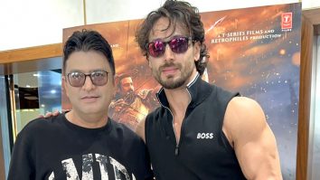 Tiger Shroff & Bhushan Kumar pose for paps at T-Series office