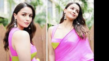 Alia Bhatt treated us to a traditional look in dual-toned pink and neon saree as she promotes Rocky Aur Rani Kii Prem Kahaani in Vadodara