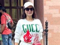 Ameesha Patel rocks the white Gucci sweatshirt with a matching cap