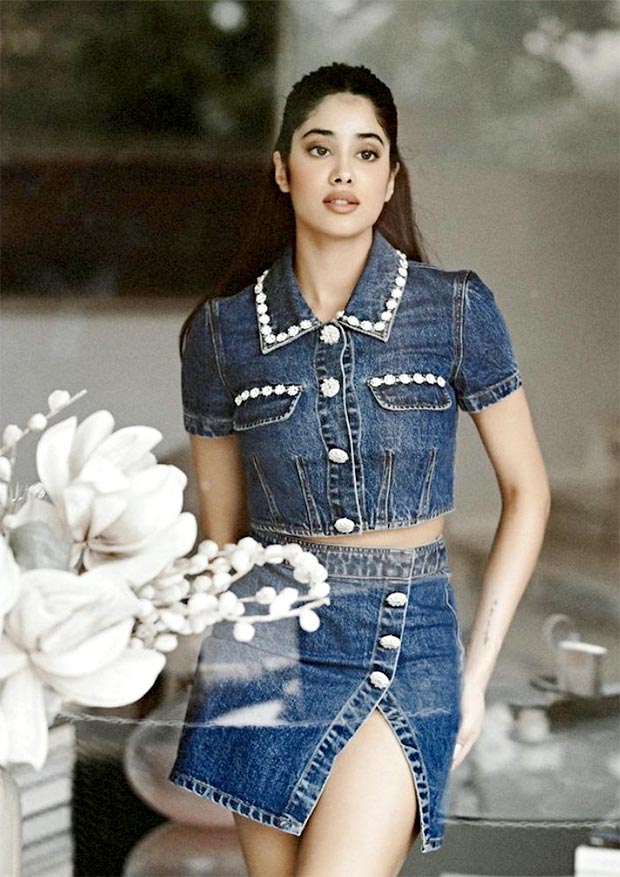 Janhvi Kapoor offers us a double dose of denim in a crop top and skirt priced at Rs. 55,911 while promoting Bawaal