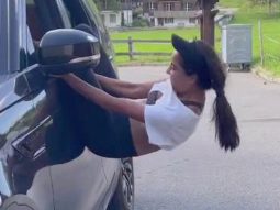 Now that’s a fun way of getting into your car, Lisa Haydon!