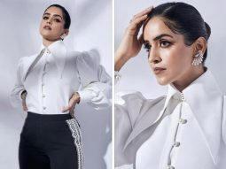 Sanya Malhotra’s classic white shirt and black trousers, enhanced with pearls is a monochromatic celebration comes to life