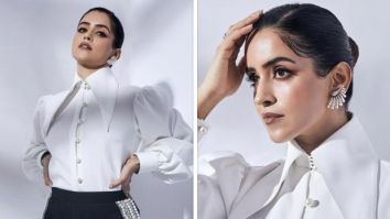 Sanya Malhotra’s classic white shirt and black trousers, enhanced with pearls is a monochromatic celebration comes to life