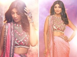 Shilpa Shetty in a contemporary pink and silver saree is brightening up her summer style