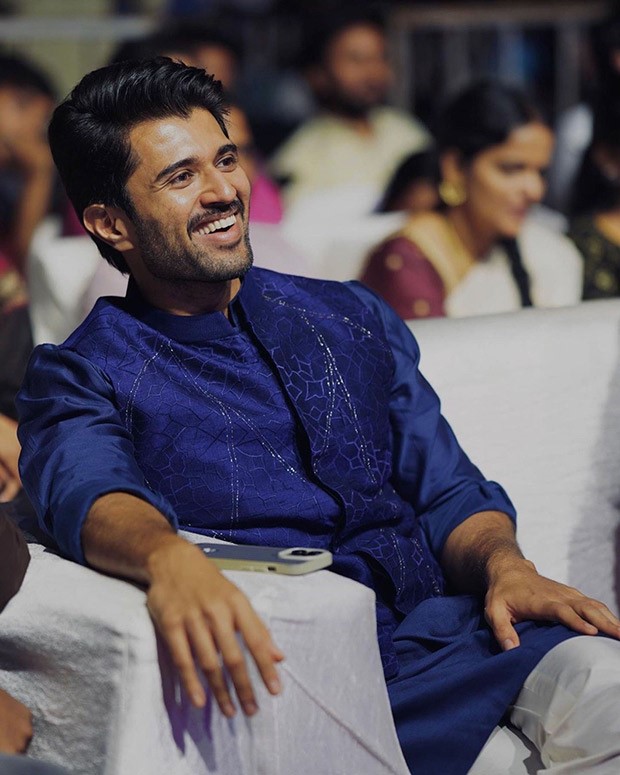 Vijay Deverkonda serves up his ethnic charm in blue Nehru jacket and kurta from Anita Dongre at the success meet of his brother’s film Baby